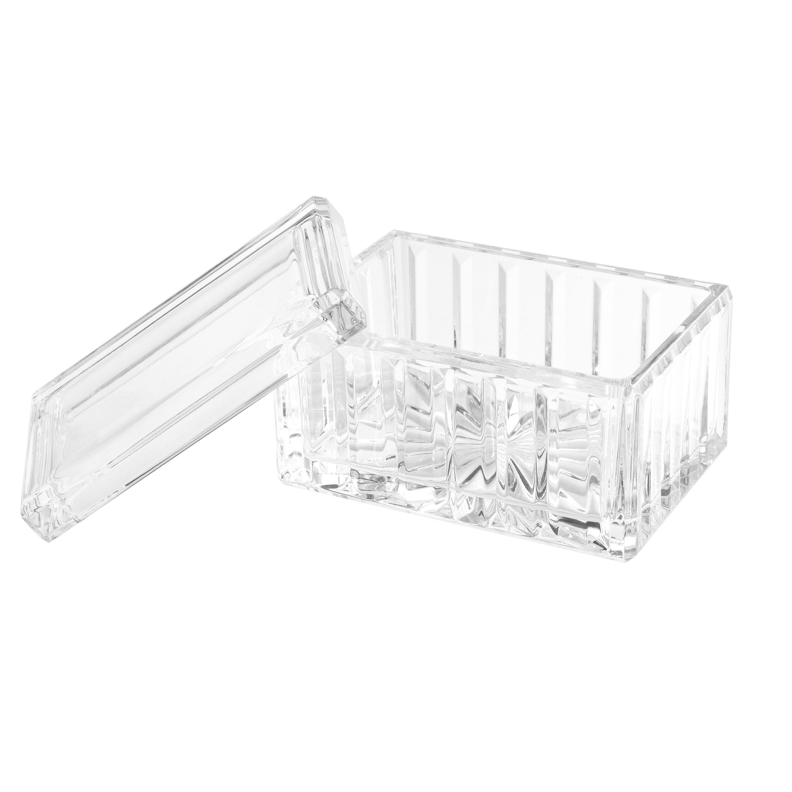 Crystal Box Jewelry Candy Glass Box Vertical Lines 5" Long 3